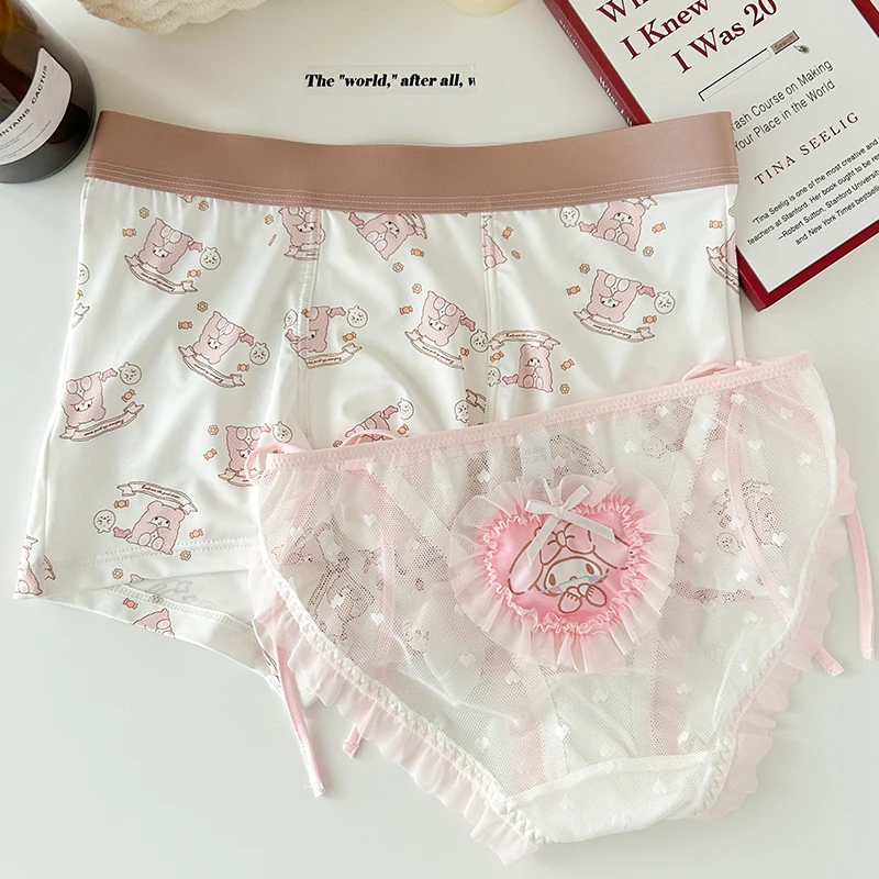 蕾丝美乐蒂可爱甜美情侣内裤一男一女2025新款男士女生纯棉三件套
