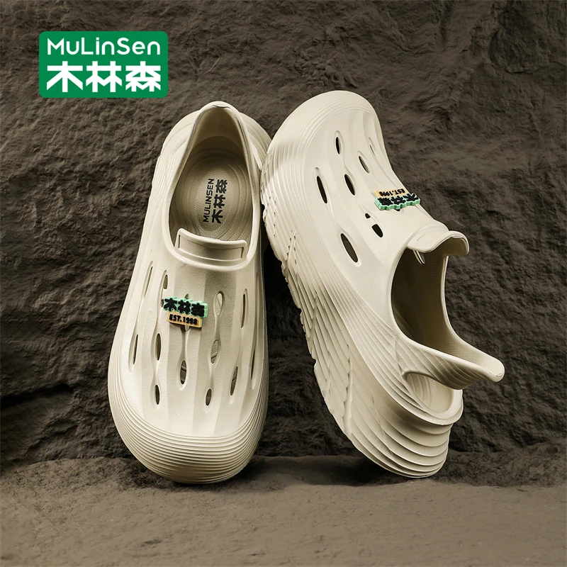 木林森沙滩鞋男夏季2025新款运动包头拖外穿防滑厚底户外洞洞鞋