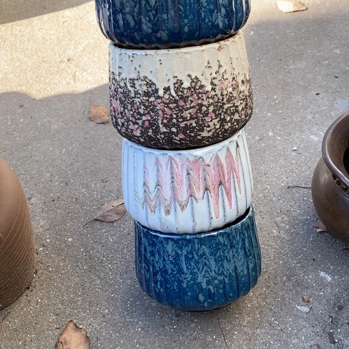 紫砂花盆高12口13四个