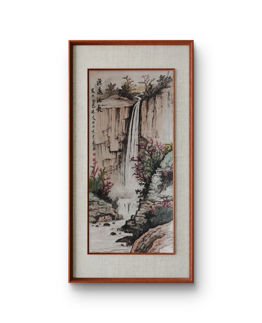 我自己水墨画背景墙挂画的，画心135x65床头cm