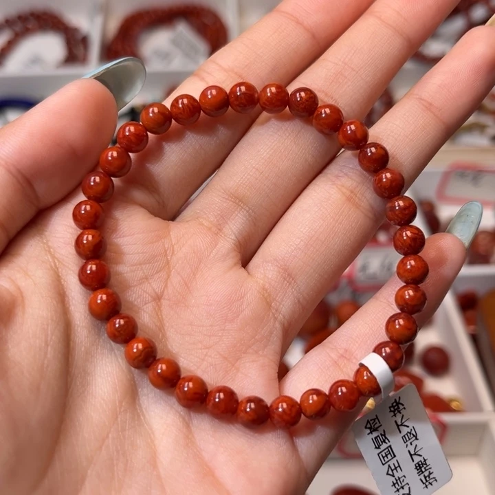 南红玛瑙未镶嵌手链满肉火焰纹5.5+mm圆珠