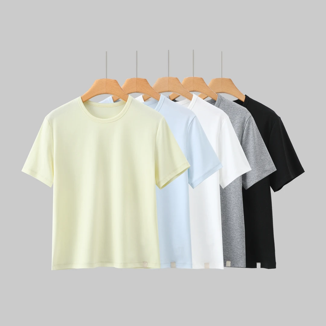 老钱风常规短袖春夏纯色弹力T恤简约夏季薄款打底衫透气纯色3007