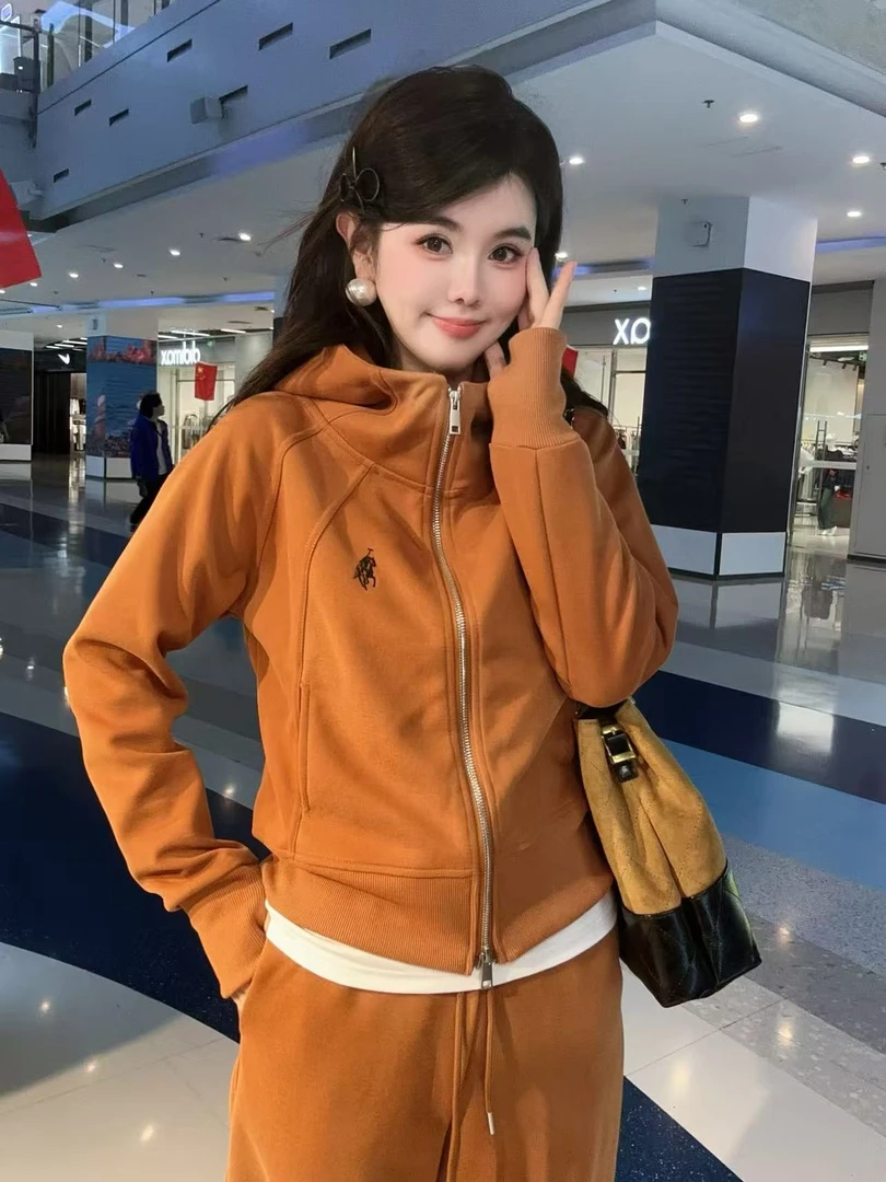 POLOUSASP新款刺绣早秋洋气休闲连帽长袖卫衣套装XJ-6088