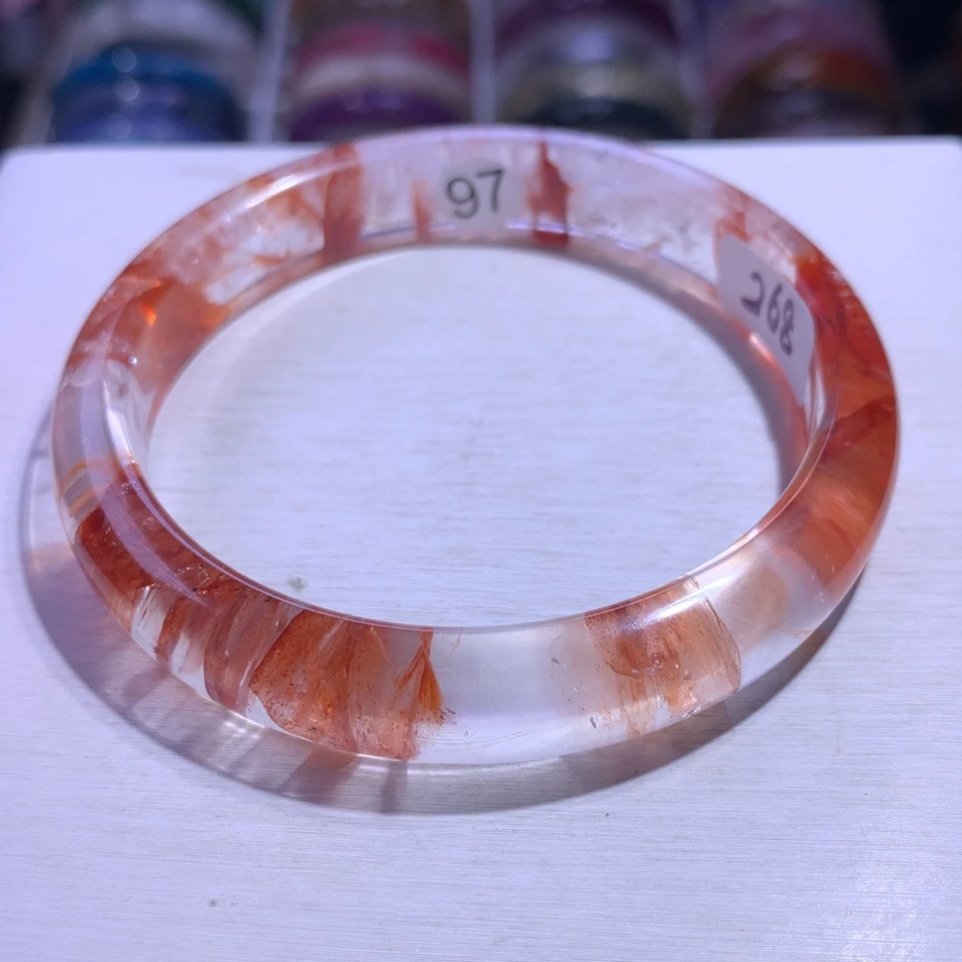 水晶银S925镶嵌手镯红胶花64.4圈97