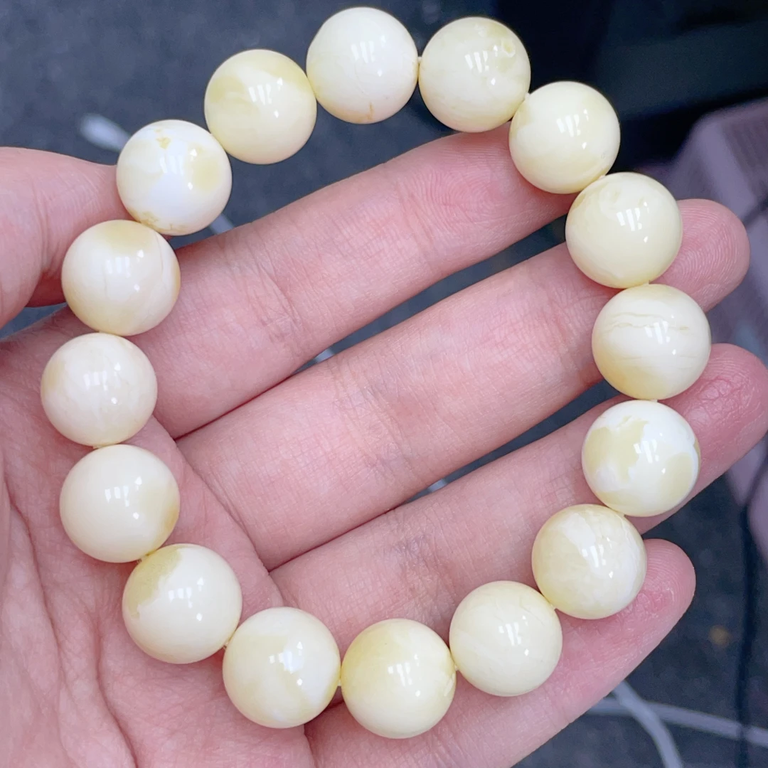 白蜡妖孽白花12➕蜜蜡圆珠手串（1489号）