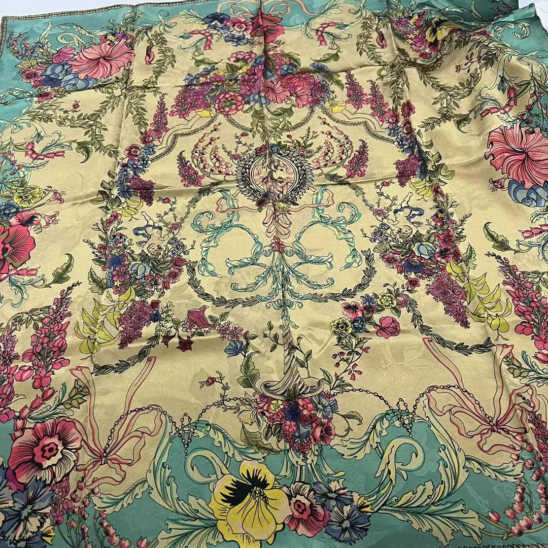 110香云纱方巾-花枝绽放  42姆湖丝106cm丝巾 014