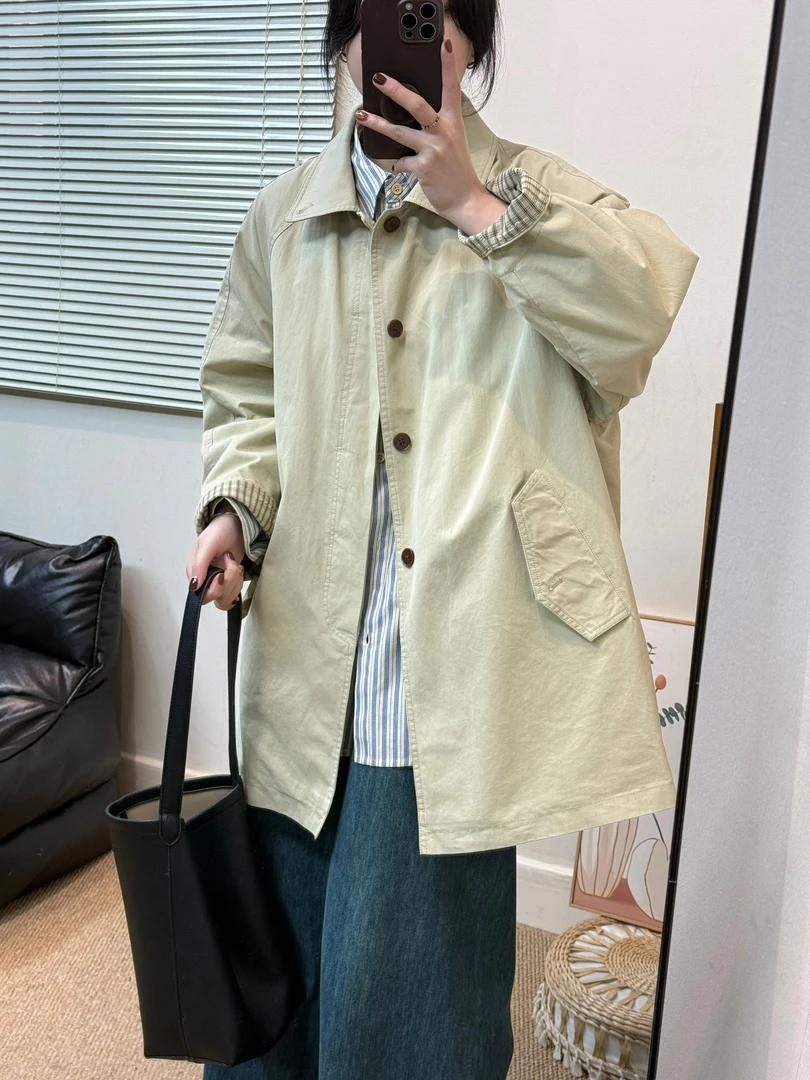 工装风衣外套女春秋2025新款宽松韩版小个子中长款高级感休闲上衣