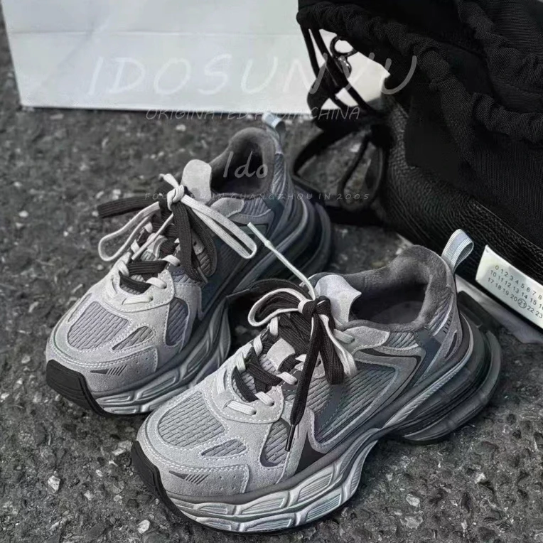 欧货正品老爹鞋2025冬牛皮加绒厚底增高老爹鞋经典复古做旧老爹鞋