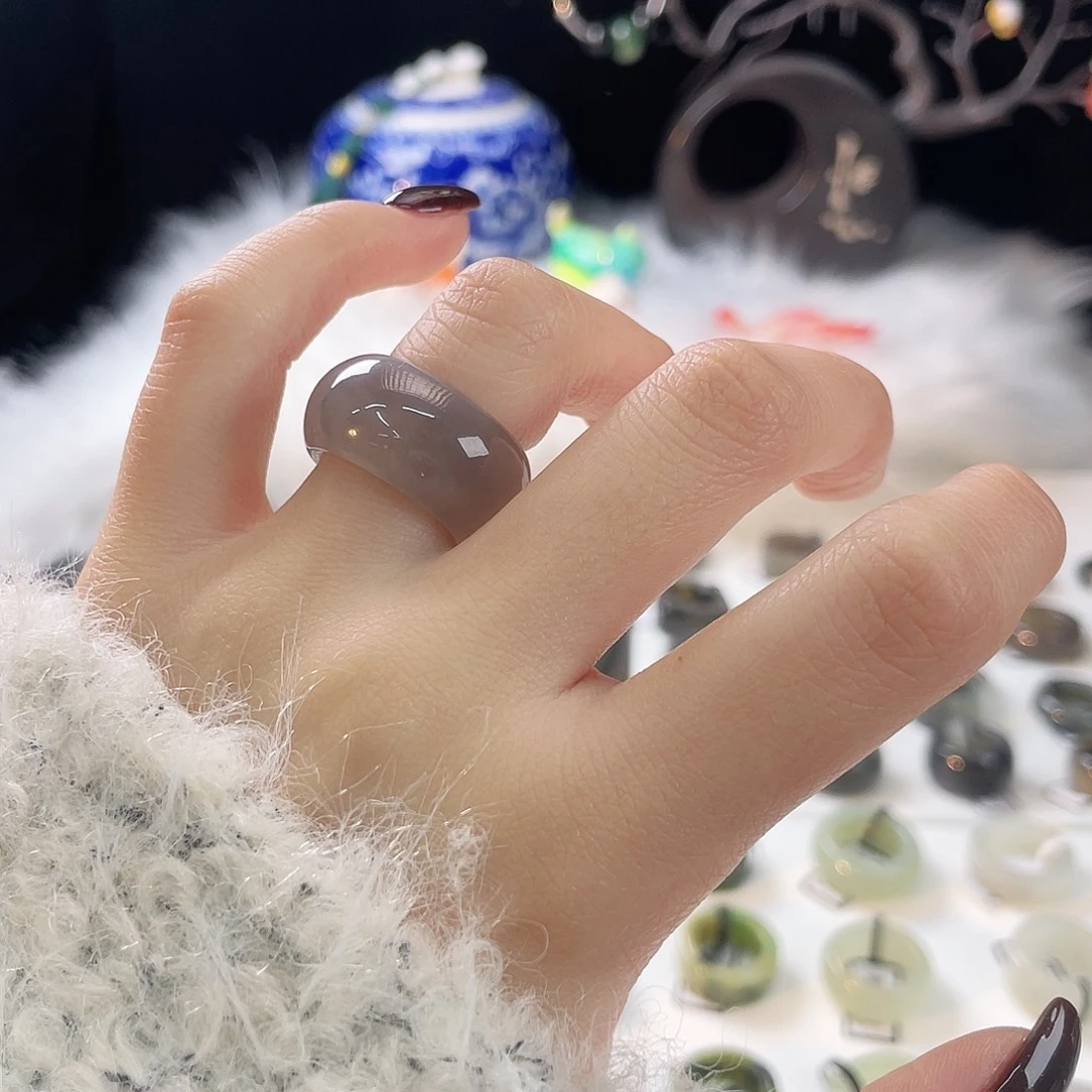 和田玉未镶嵌戒指c7烟紫飘紫墩墩16.4