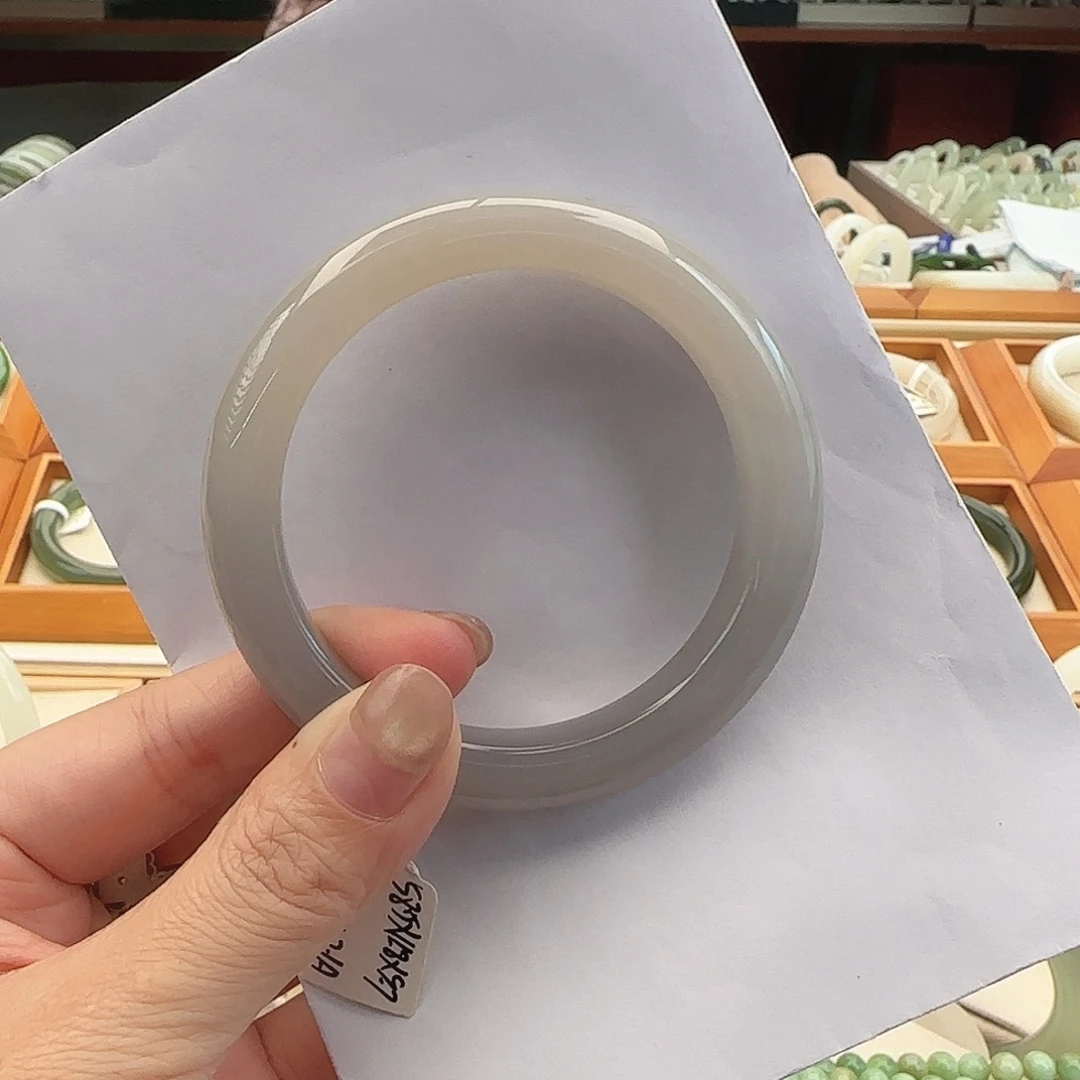 和田玉未镶嵌手镯冰润 藕紫半山水正圈58-59特色特漏