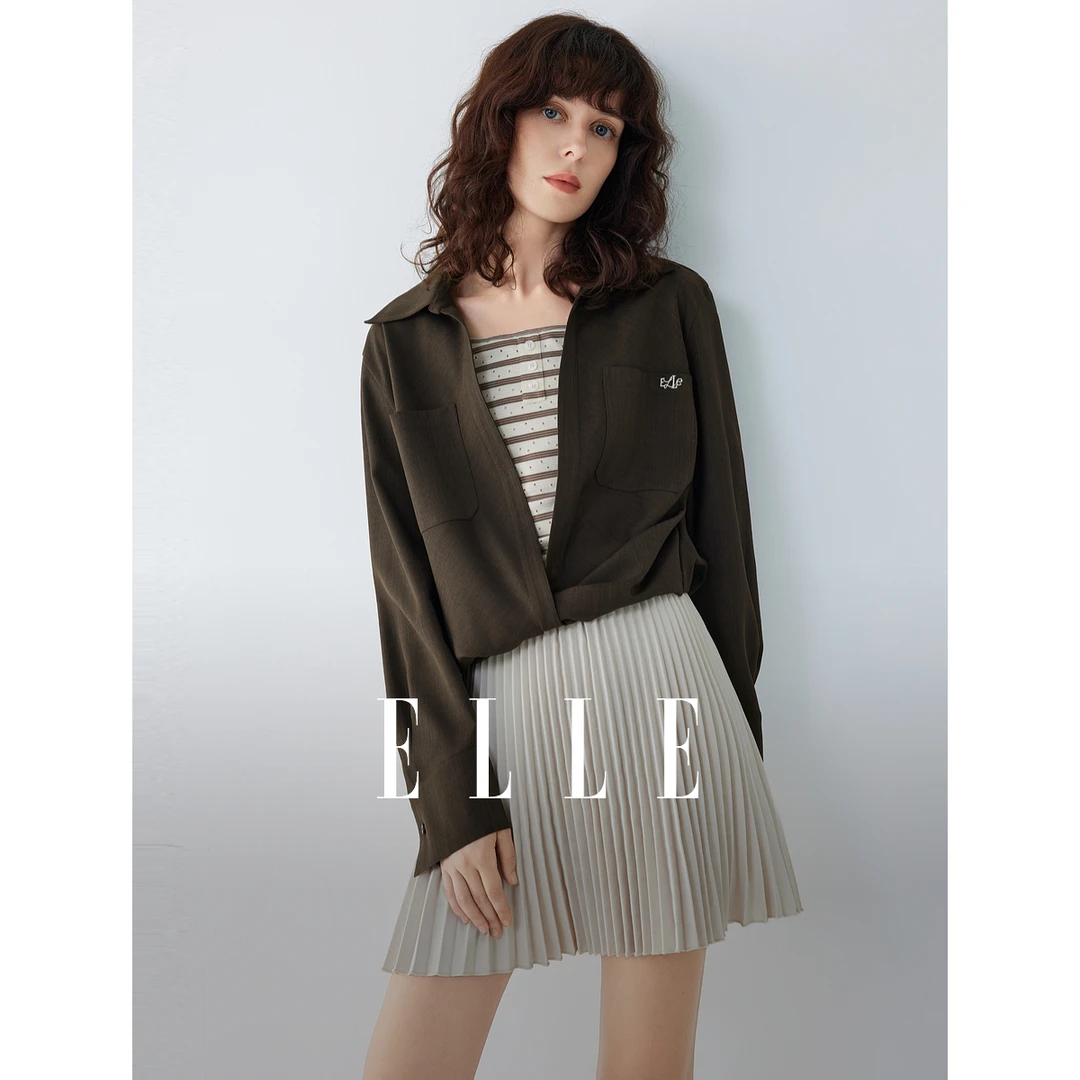 ELLE女装休闲衬衫条纹背心两件套2025秋季新款设计感EM51856