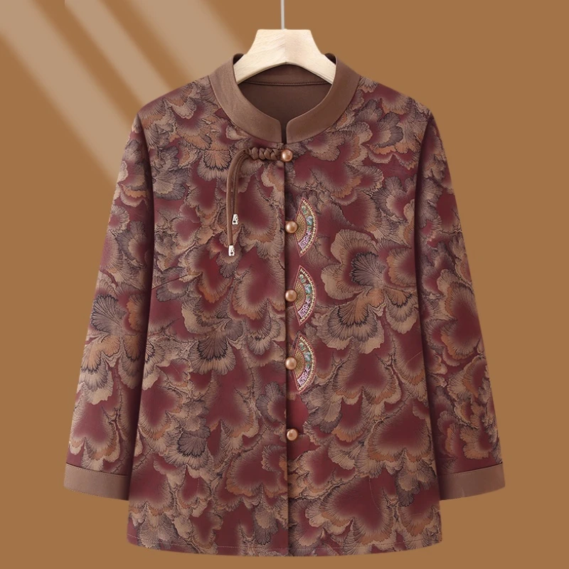 老年人春装衬衫女洋气奶奶装国风绣花衬衣老太太衣服妈妈长袖上衣