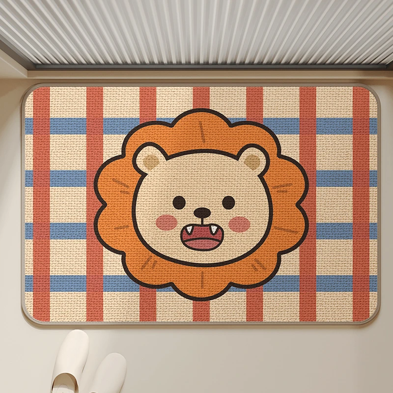 红蓝条纹狮子亚麻编织印花浴室地垫卫生间吸水耐脏防滑厕所脚垫