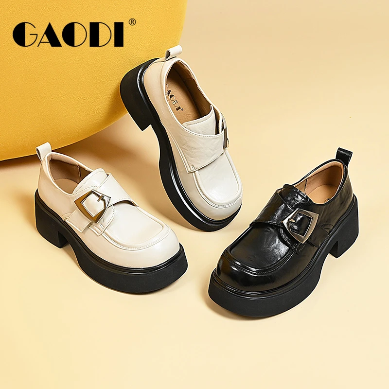 GAODI/高蒂新款乐福鞋女圆头深口小皮鞋百搭松糕春秋53530-101