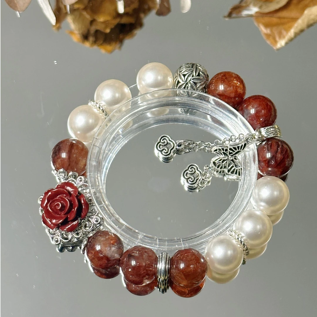 （红玫瑰）红胶花水晶手串手链 颜色微差多样性发其一R001