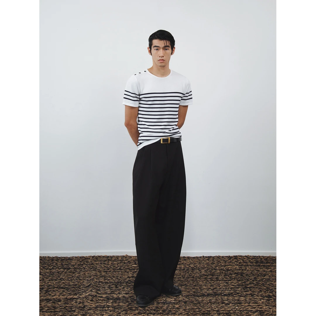 weave【现货】 白色拼藏青条纹海军风时髦针织短上衣T恤短袖干净