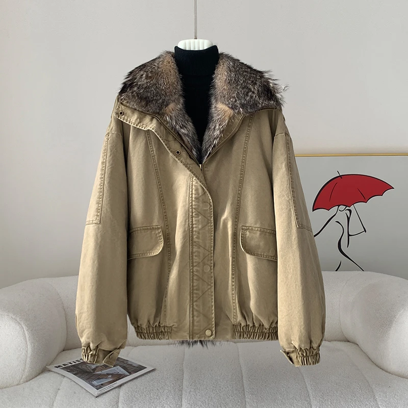 狐狸毛领鹅绒服时尚派克皮草外套女