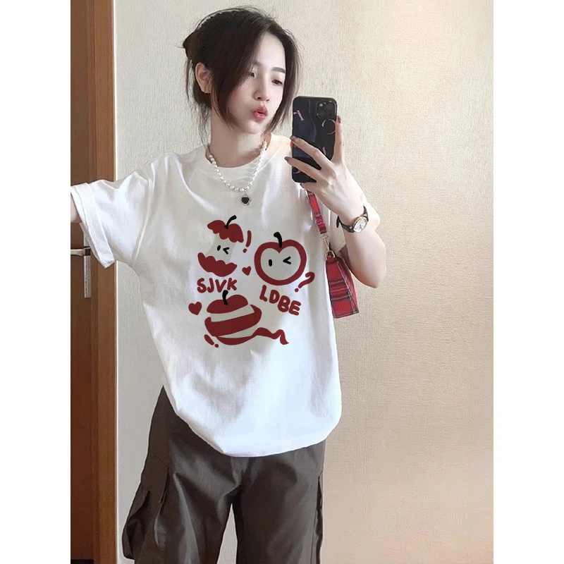 纯棉印花短袖ins白色t恤女夏季宽松休闲百搭半袖甜美可爱风格衣服