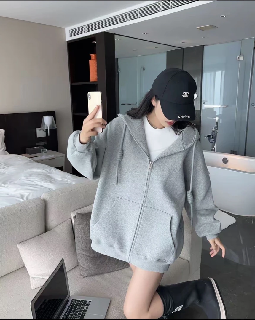 『华姐专属』ins休闲开衫款秋冬季厚款常规款上衣连帽带帽卫衣女