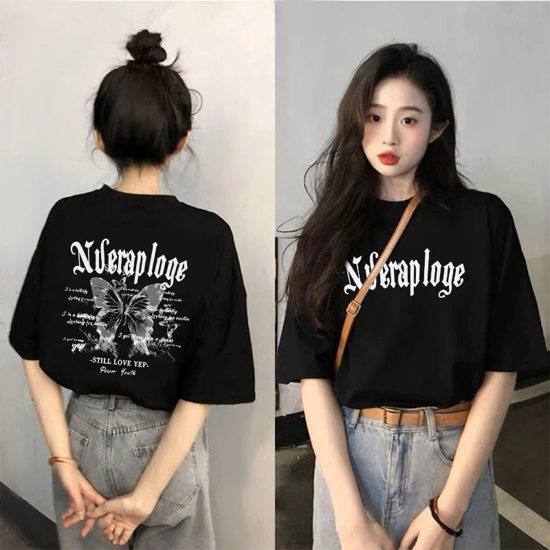 2026夏季新款纯棉宽松韩版黑色短袖T恤女欧货设计感小众正肩上衣M