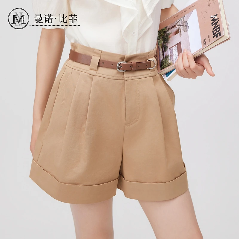 高腰显瘦a字阔腿卷边休闲短裤MFAK123286