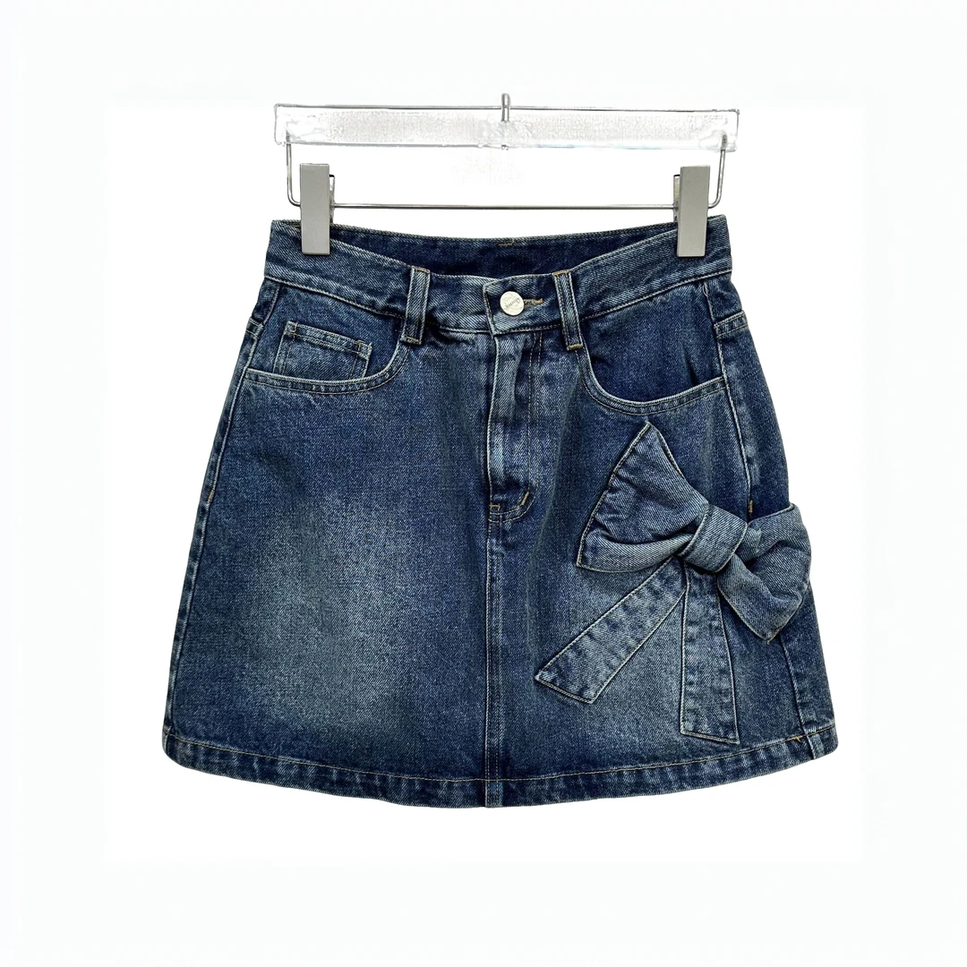 【83523】CHEN23春夏显瘦设计款蝴蝶A字半裙百搭复古蓝中腰牛仔裙