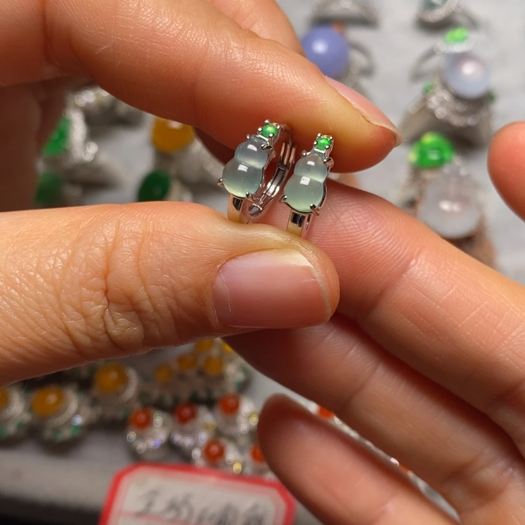 翡翠银S925镶嵌耳饰耳扣