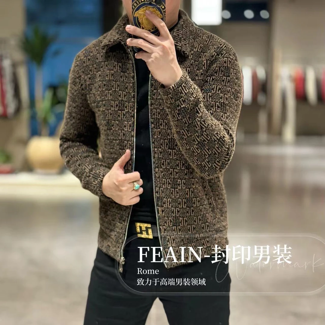 【雪尼尔飞织】高端定制雪尼尔绒花纱飞织翻领拉链夹克外套8506