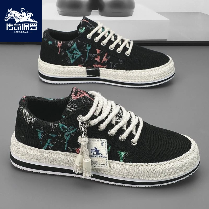传奇保罗秋季布鞋帆布鞋男鞋软底透气潮流灯芯绒平板鞋男士休闲鞋