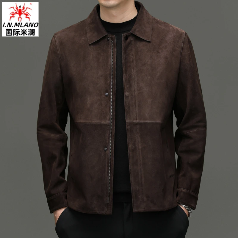 【羊反绒】头层羊皮皮衣男秋冬季中青年翻领皮夹克休闲真皮潮流外套