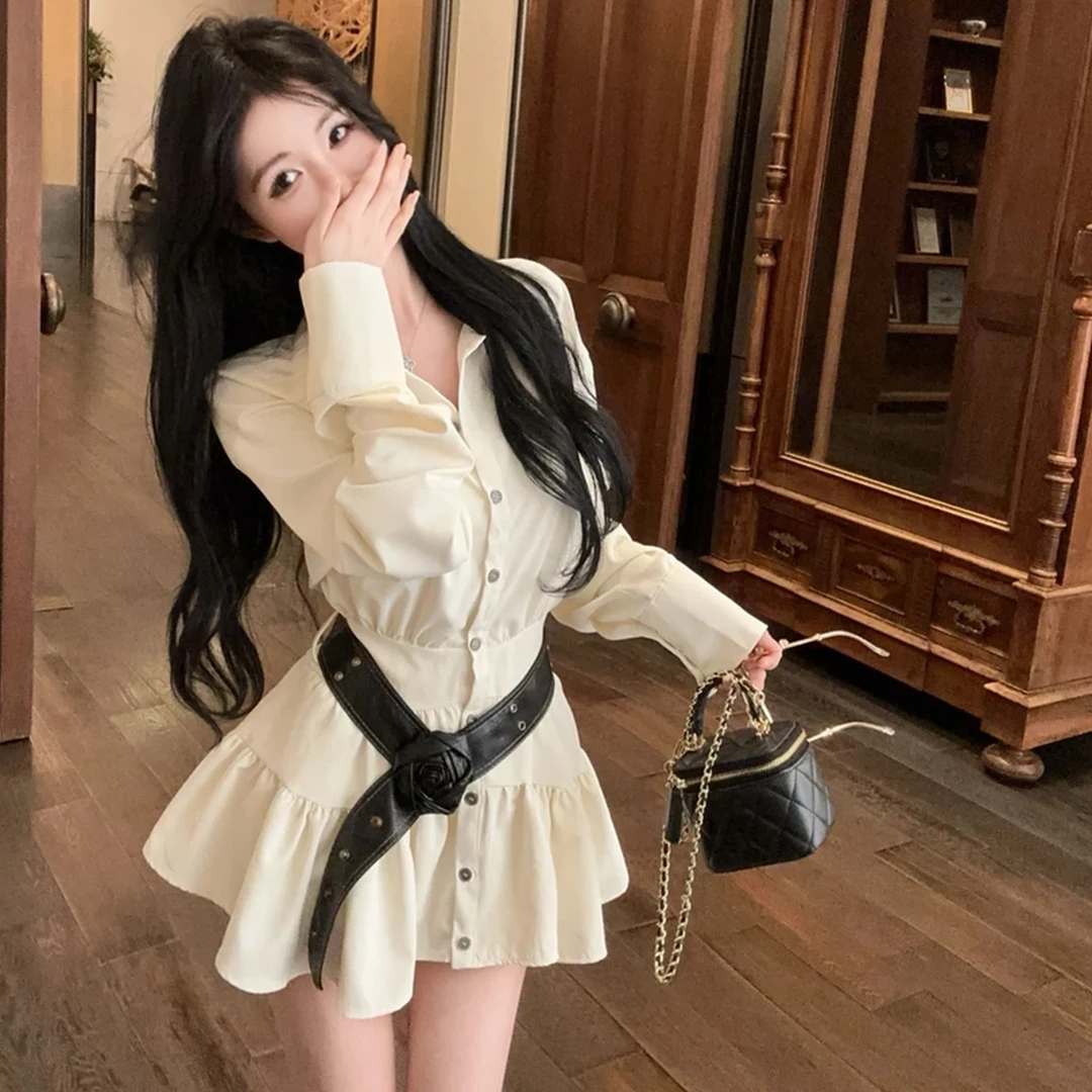 温柔风气质白色长袖衬衫连衣裙子女早初秋季年新款不规则短裙