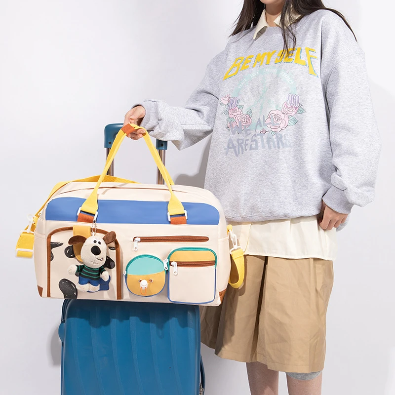 手提旅行包短途休闲运动健身包女撞色时尚大容量