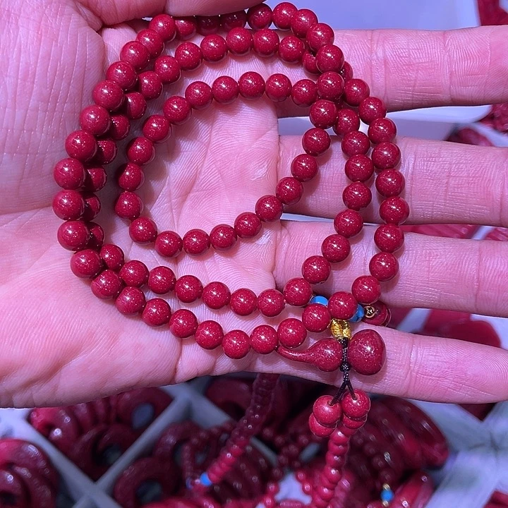 天然辰砂紫金砂6毫米3圈加葫芦提溜4颗