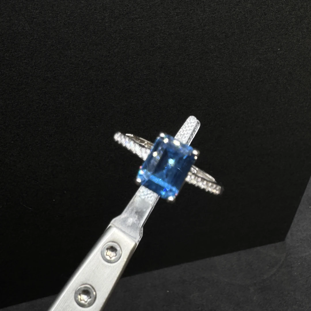 轻奢气质款高级感海蓝宝S925银开口戒008