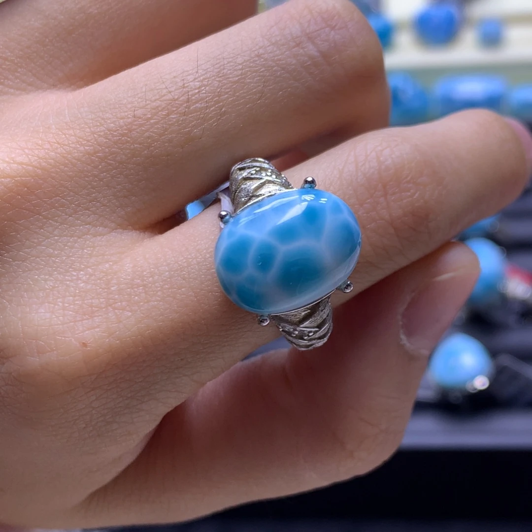 针钠钙石（海纹石）银S925镶嵌戒指蛋面戒指色差略异