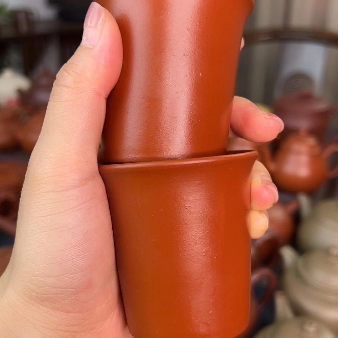 茶壶紫砂朱泥主人杯2只装