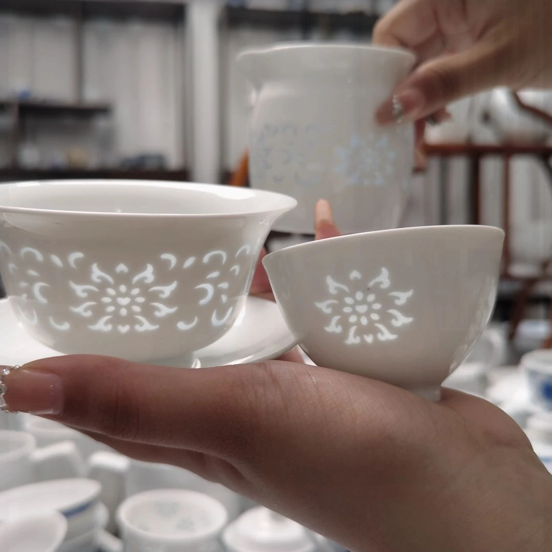 瓷鸿运连连白胎8头茶具套装