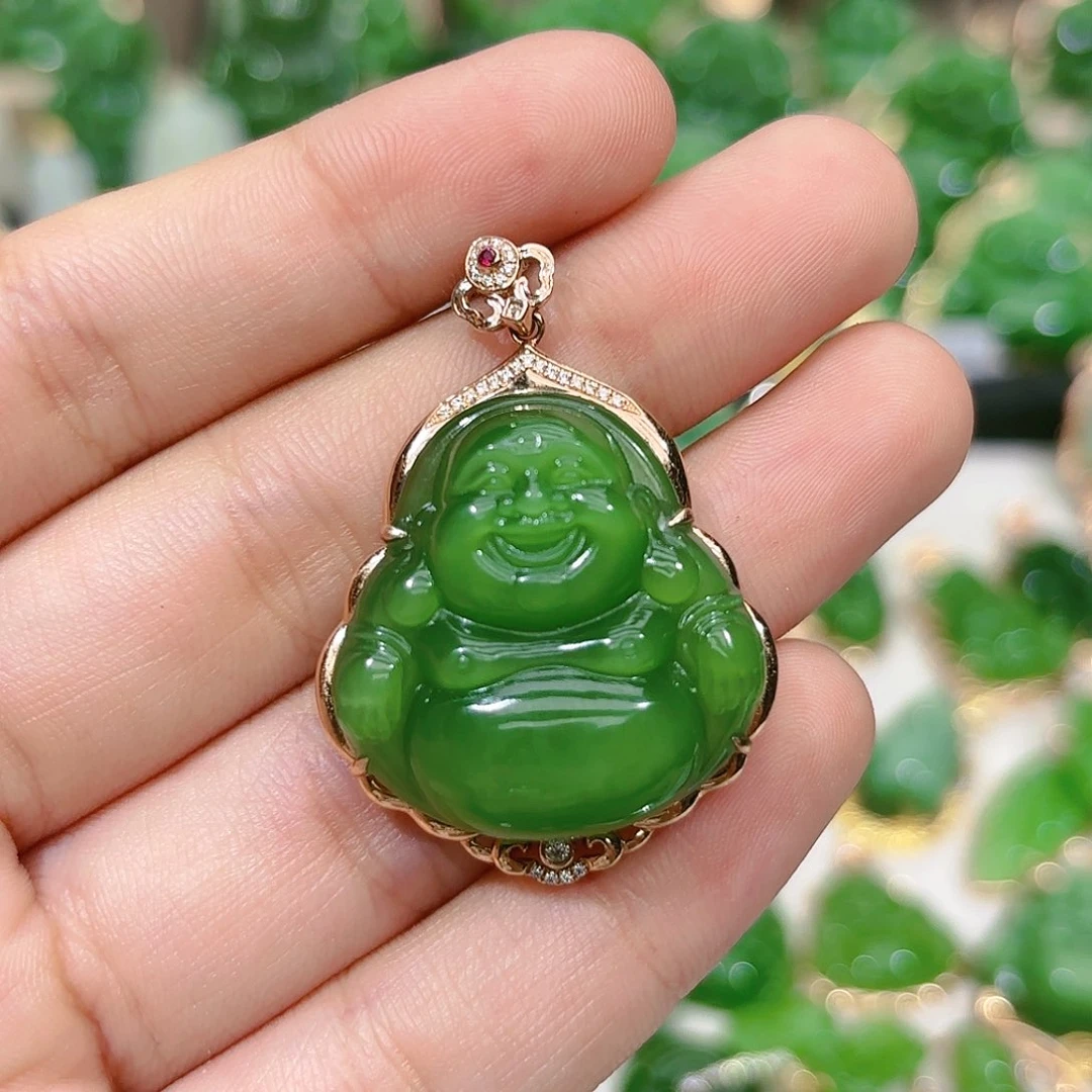 和田玉（碧玉）颈饰18K金镶嵌