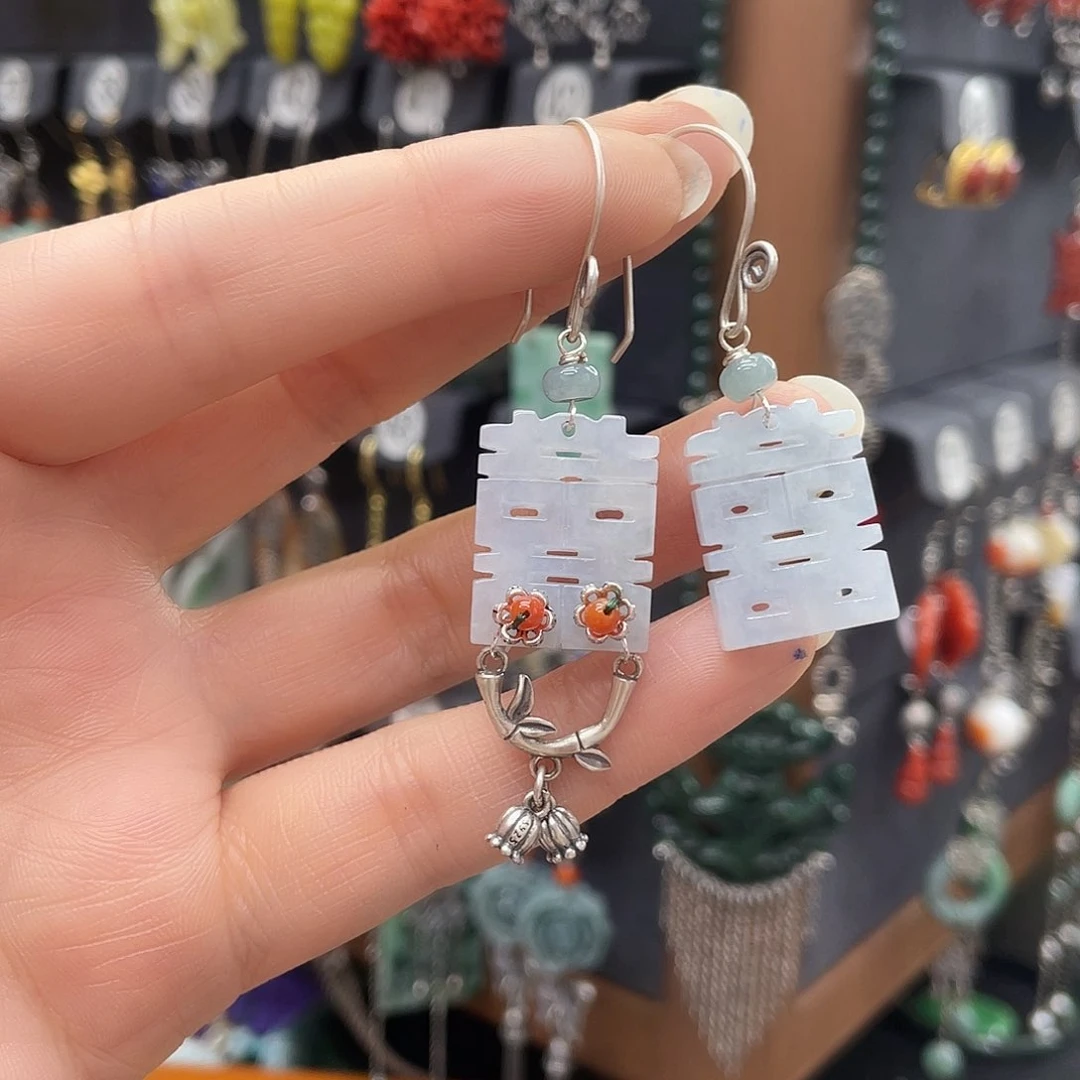 翡翠耳饰银S925镶嵌茶****～432gbjhghh