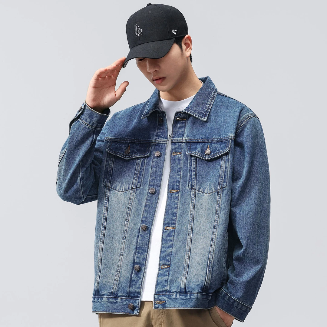 复古怀旧水洗牛仔外套男士春秋季新款工装帅气宽松夹克男牛仔衣潮