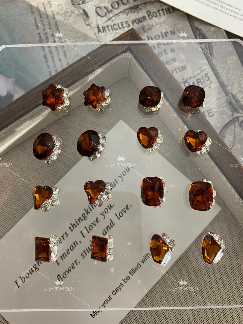 【琥珀色中号堆钻】美拉德色系秋冬新款手工堆堆钻美甲钻饰品爆闪