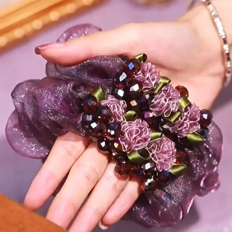 新款紫藤花大肠发圈高级感气质头绳日常花朵珠珠发绳欧根纱皮筋