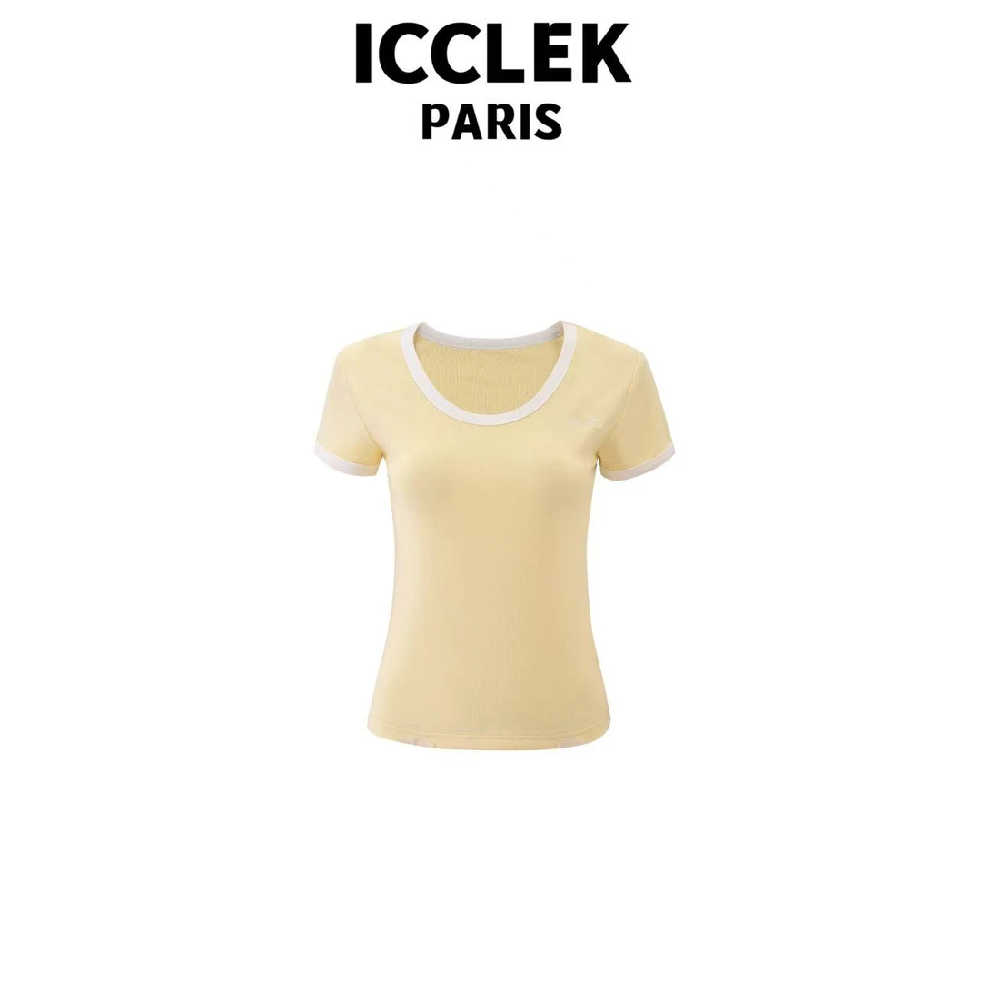 ICCLEK 夏季黄色圆领套头短袖T恤休闲百搭气质减龄显瘦通勤-5369