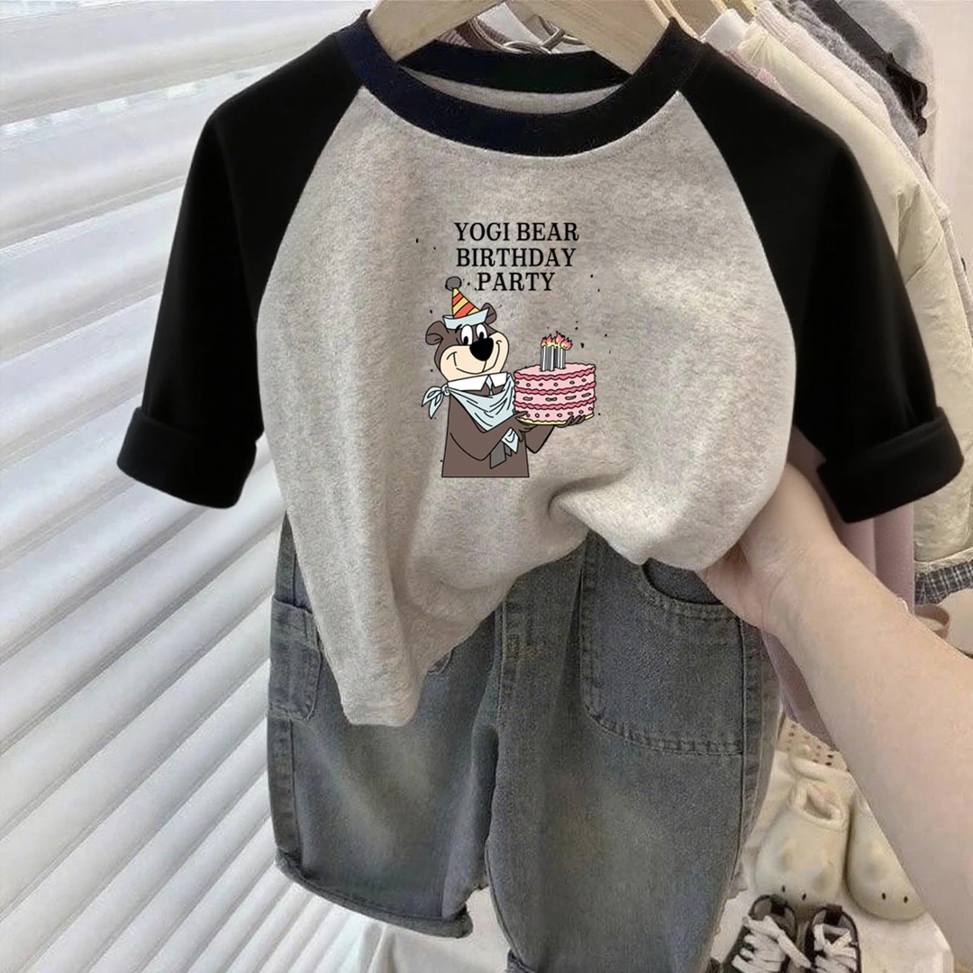 春秋新款儿童纯棉长袖T恤插肩袖韩版潮t卡通男女童圆领拼色打底衫