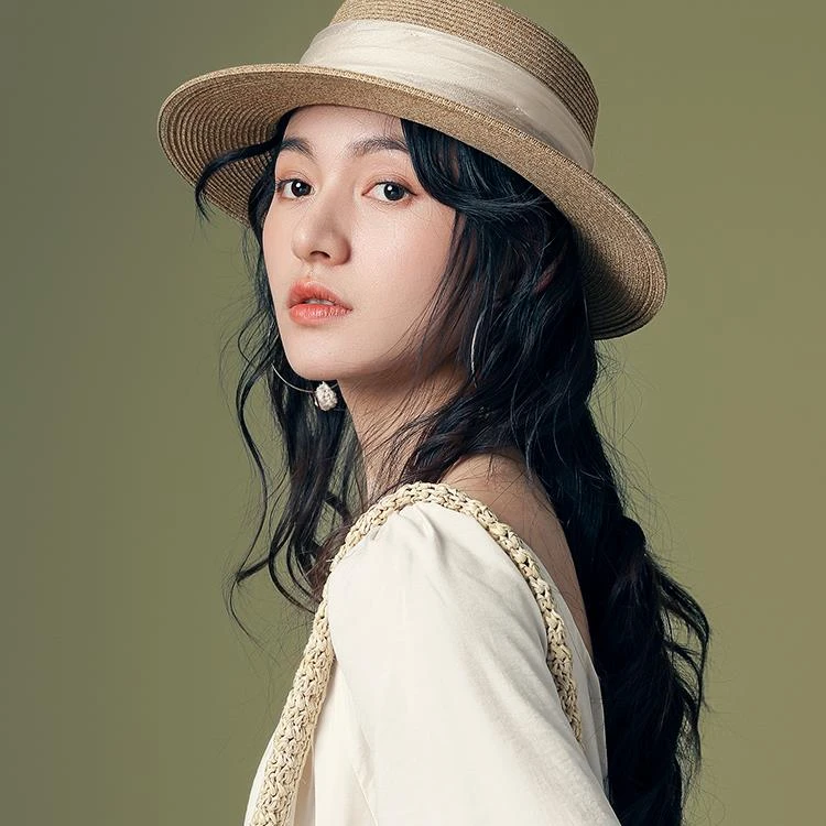 复古平沿草帽女2025新款春夏季百搭显脸小遮阳太阳帽