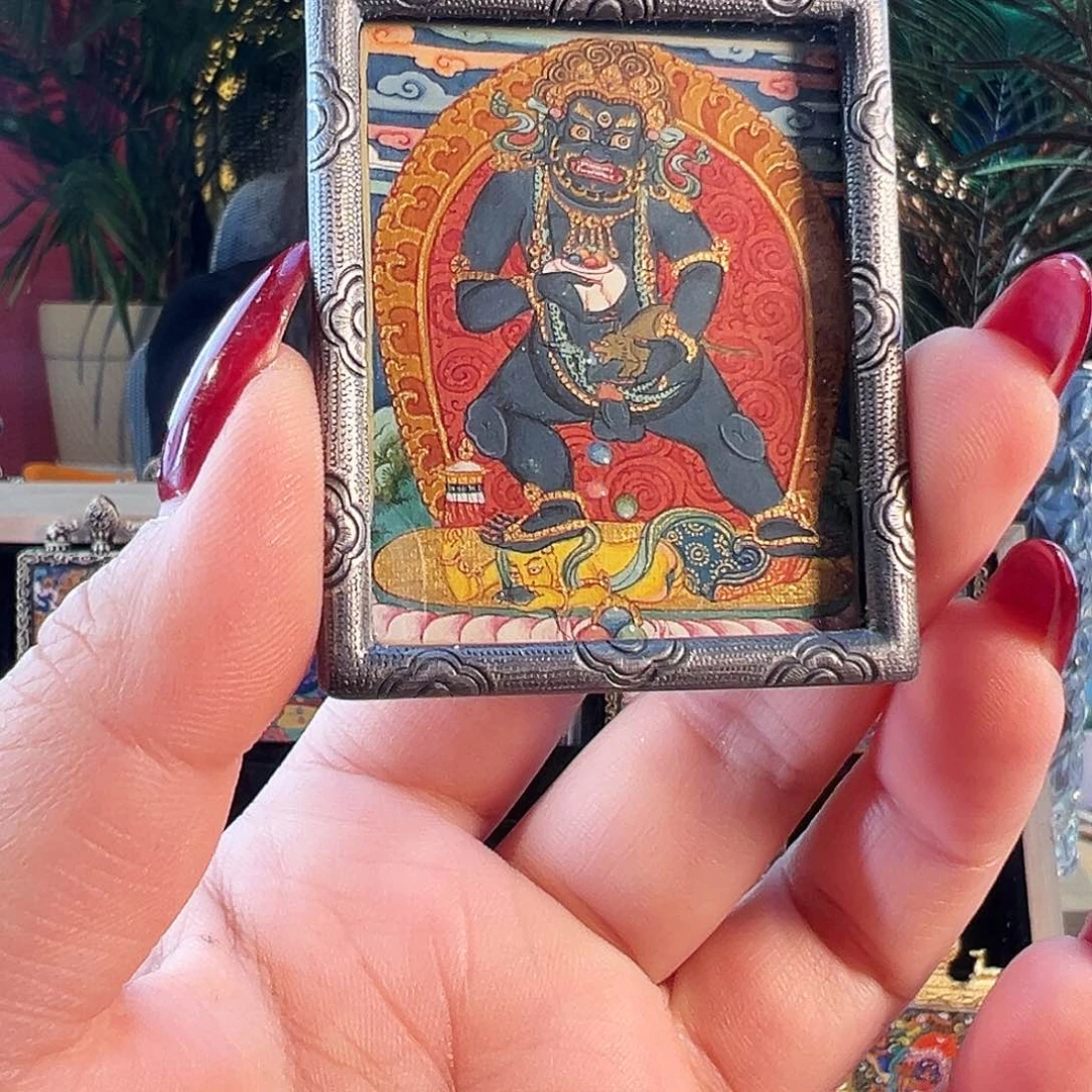 装裱画二*脚纯手绘矿料黑财神