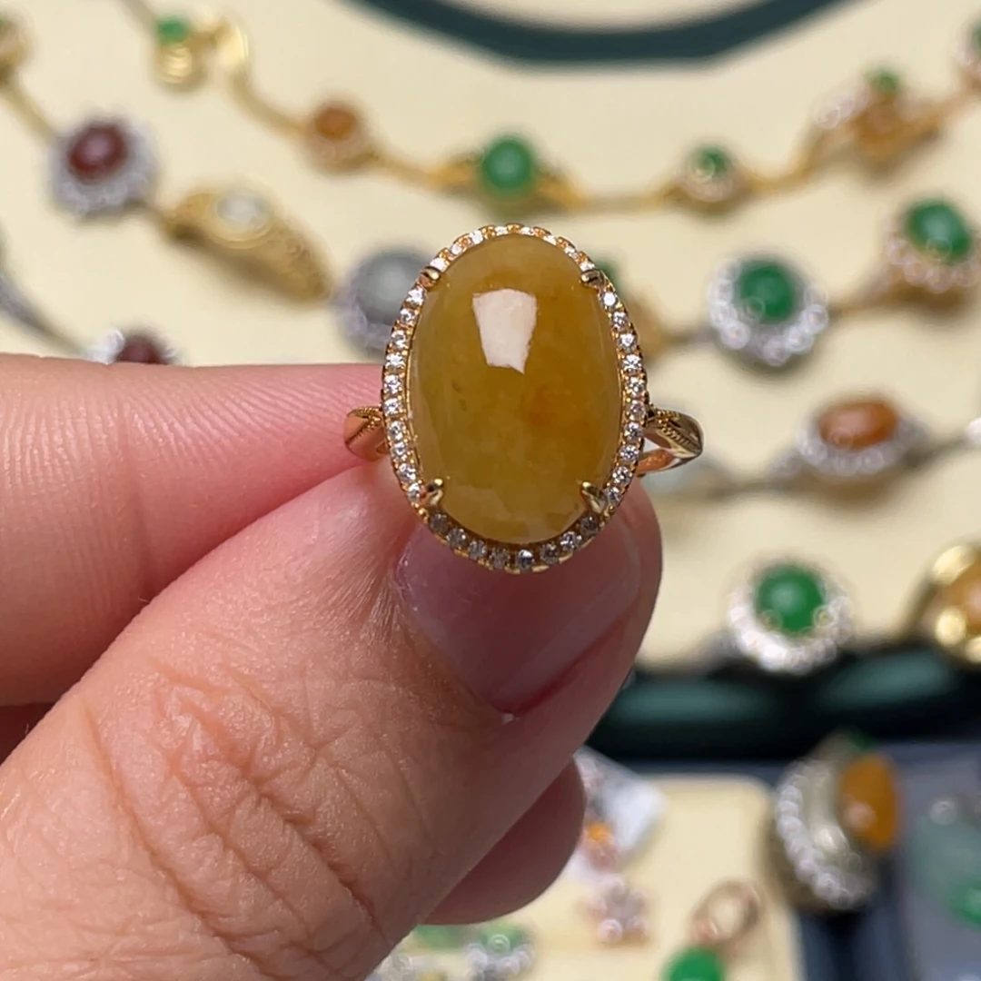 翡翠戒指银S925镶嵌纯天然缅甸翡翠