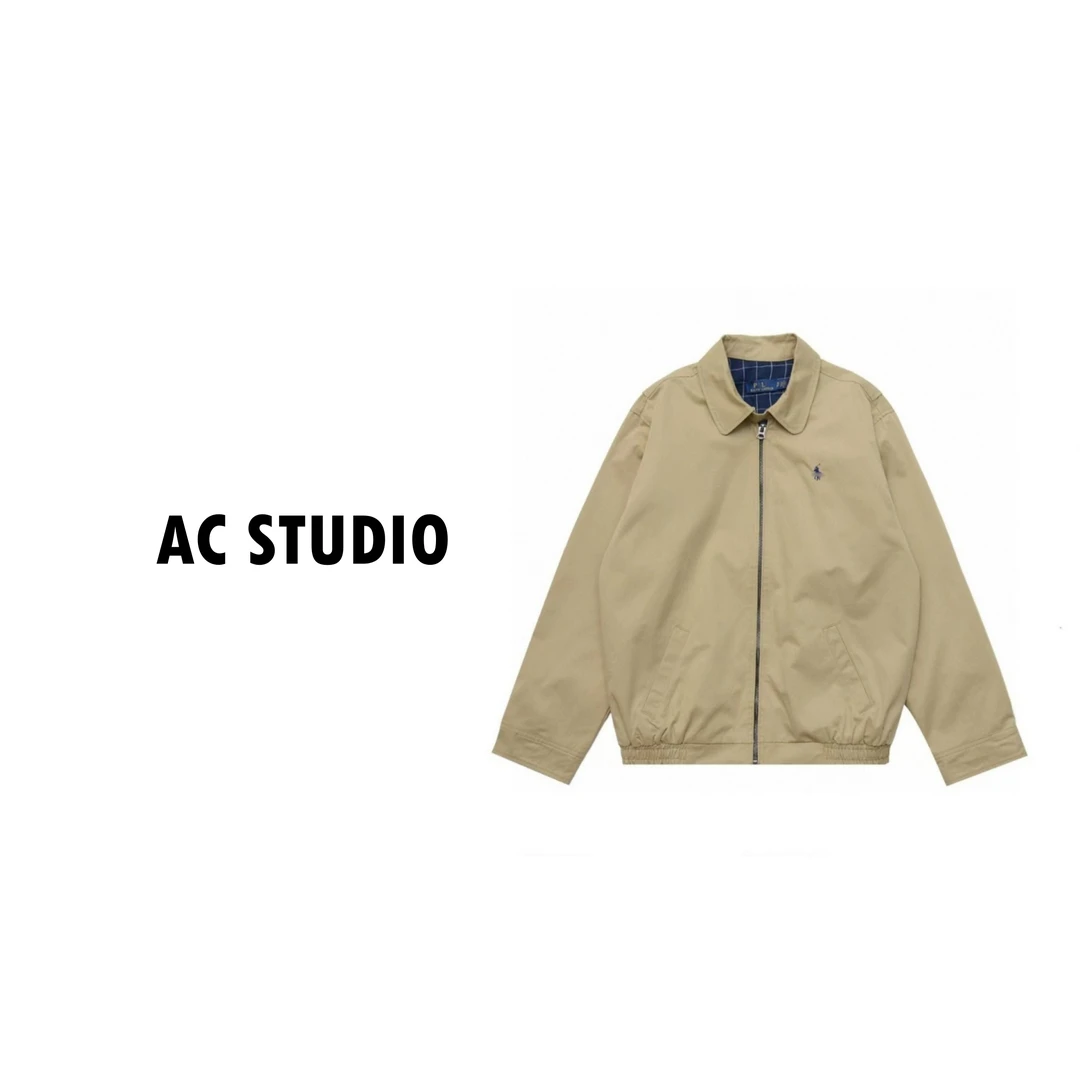 【AC STUDIO】复古翻领简约小马标刺绣哈灵顿夹克男女秋冬