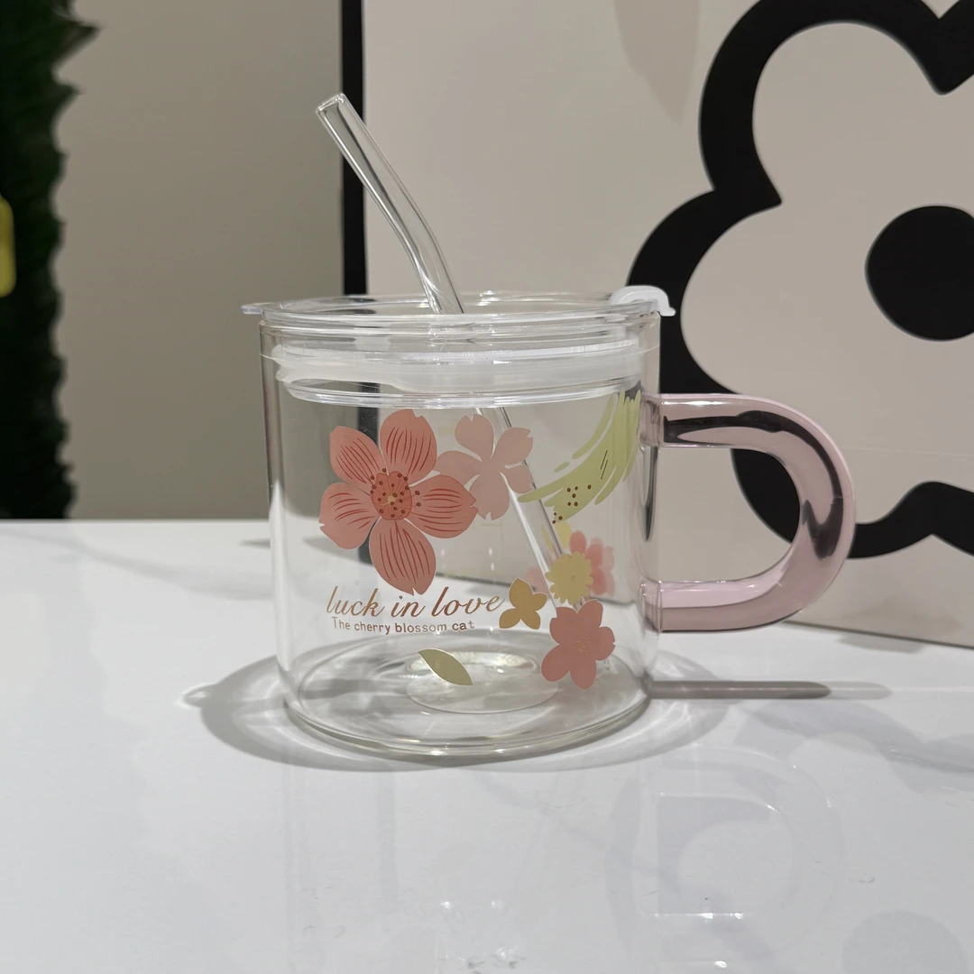 樱为有你直身玻璃吸管杯500ML