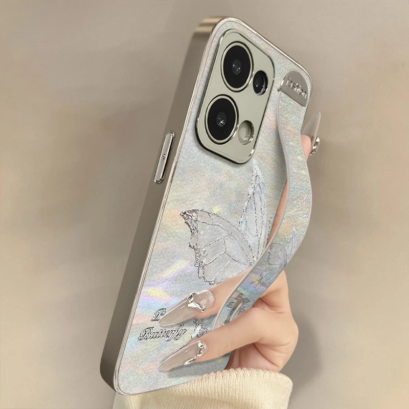 炫彩蝴蝶适用于opporeno14pro手机壳女士全包防摔高级感网红同款